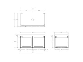 Technical Drawing - Kado Lux All Door 900mm Centre Bowl Wall Hung 50mm Top