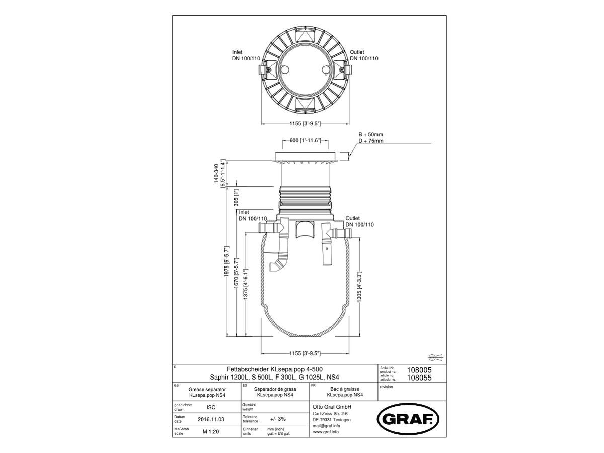 Graf Grease Trap 1200 Litre