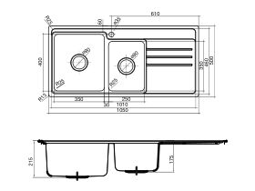 Mizu Geometric 1 1/3 Bowl Inset Sink Left Hand Bowl 1 Taphole 1050mm Stainless Steel