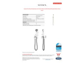 Specification Sheet - Sussex Pure Round Handshower with Swivel Water Inlet Wall Bracket Brushed Nickel (3 Star)