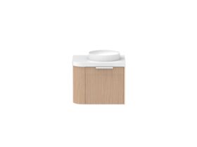 Supporting Image - Kado Neue Fluted Single Curve All Drawer 600mm Wall Hung Vanity with Centre Basin Durasein 50mm Top Blonde Oak