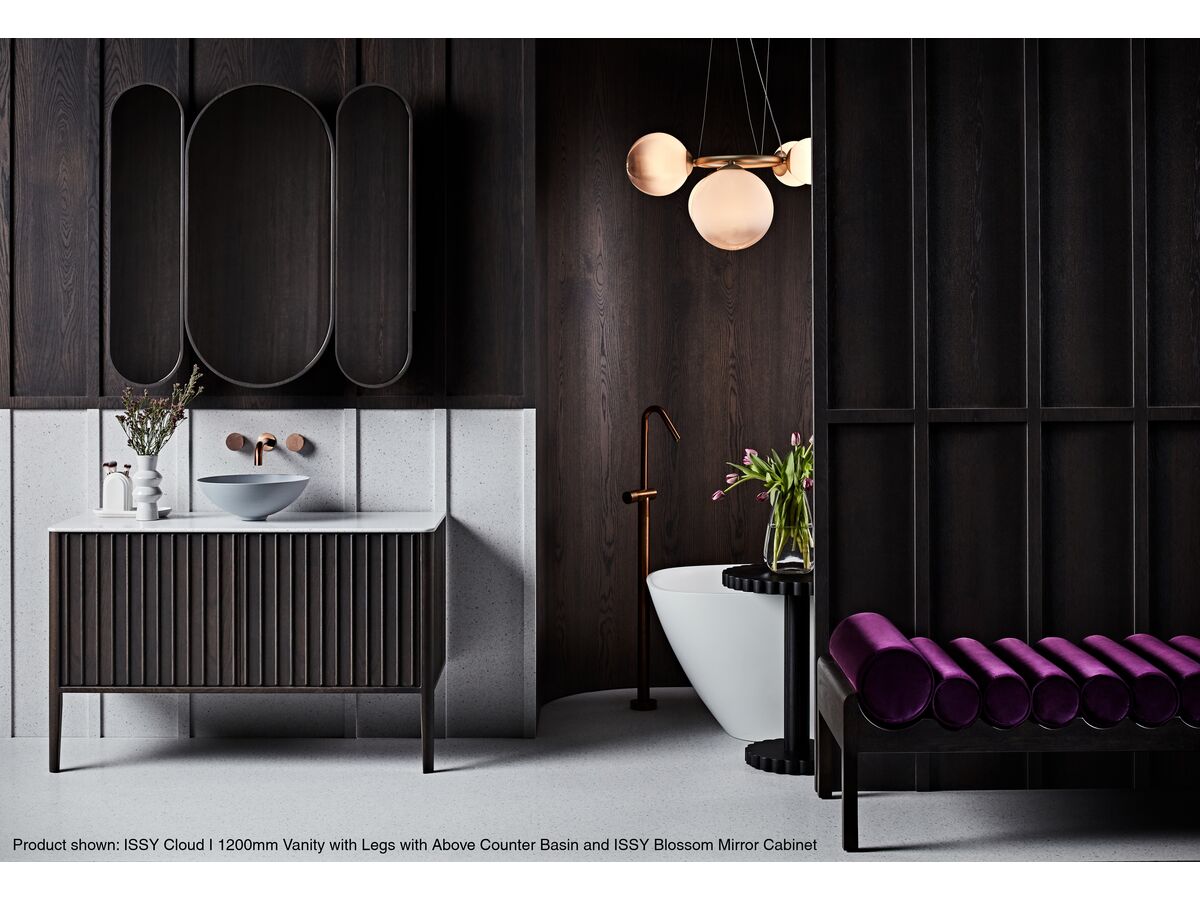 ISSY Cloud I 1200mm Vanity with Legs with Above Counter Basin and ISSY Blossom Mirror Cabinet