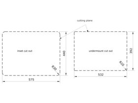 Cut Out Template - Memo Harper Single Bowl Inset/Undermount Sink 595mm Fireclay