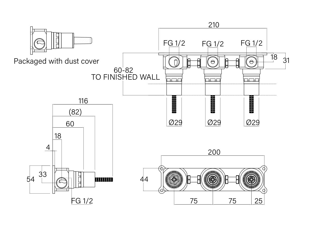 Supporting Technical Drawing - Faucet Strommen Vara Wall Top Assembly with Diverter Inwall Body Lead Free