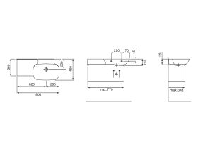 LAUFEN Ino Wall Basin with Shelf Right Hand Bowl with Fixing Bolts & Overflow No Taphole 900mm White