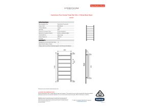 Specification Sheet - Hydrotherm Pure Heated Towel Rail 500 x 1100mm Matte Black
