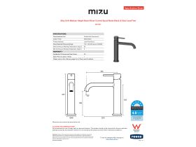 Specification Sheet - Mizu Drift Medium Height Basin Mixer Curved Spout Matte Black (6 Star) Lead Free