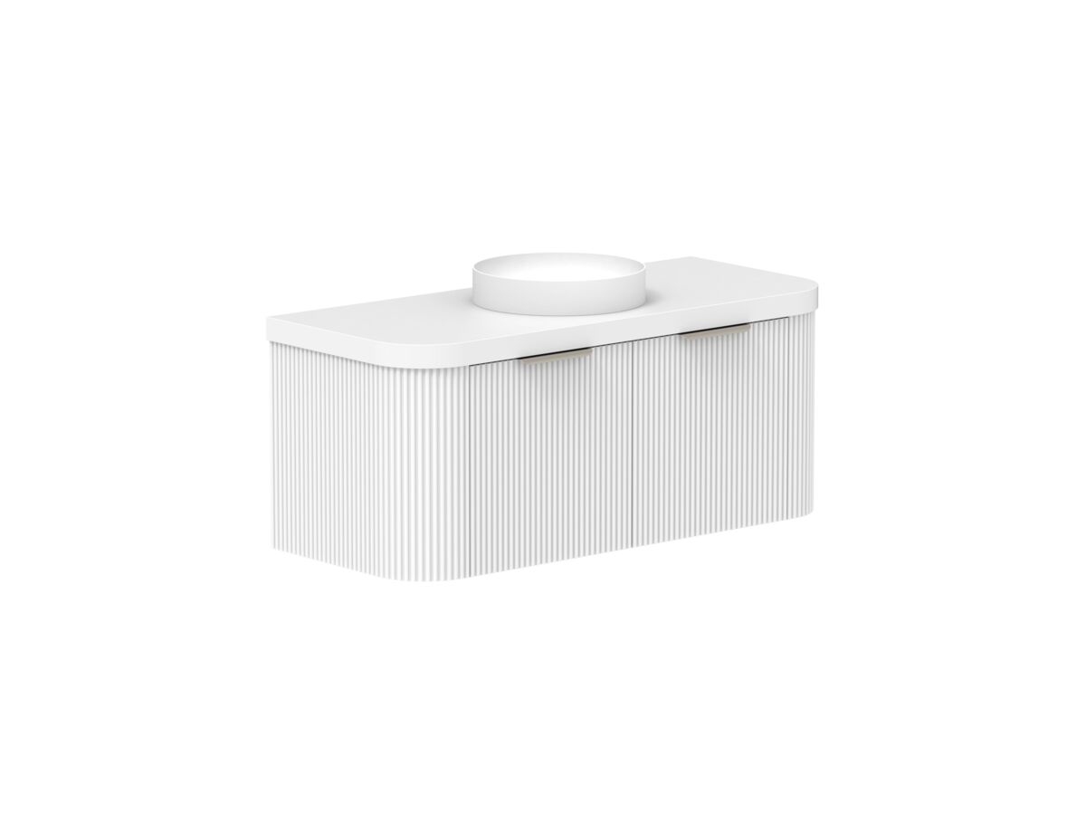 Supporting Image 2- Kado Neue Fluted Double Curve All Drawer 1200mm Wall Hung Vanity with Centre Basin Durasein 50mm Top Ultra White