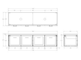 Technical Drawing - Kado Lux All Door 1800mm Double Bowl Wall Hung 50mm Top