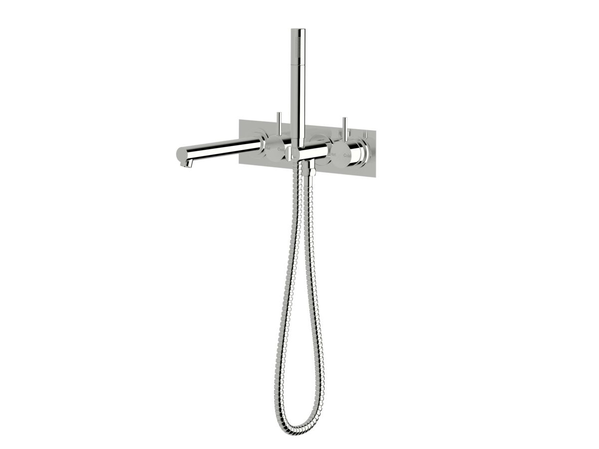 Sussex Scala Bath Mixer Tap System Straight 200mm Outlet Right Hand Operation with Handshower Chrome (3 Star)