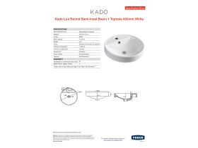 Specification Sheet - Kado Lux Round Semi Inset Basin 1 Taphole 460mm White