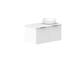 Supporting Image - Kado Neue Fluted Square 900mm Wall Hung Vanity with Right Basin 20mm Top Ultra White