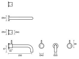 Sussex Scala 25mm Wall Basin Set Curved 250mm