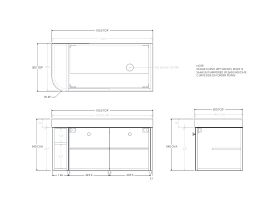 Technical Drawing - Kado Era Single Curve All Door 1050mm Wall Hung Vanity Right Hand Basin 90mm Durasein Top