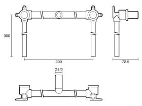 Technical Drawing - Dura Ardent Sink Assembly 300mm Centre with 300mm Tails Bottom Entry Lead Free