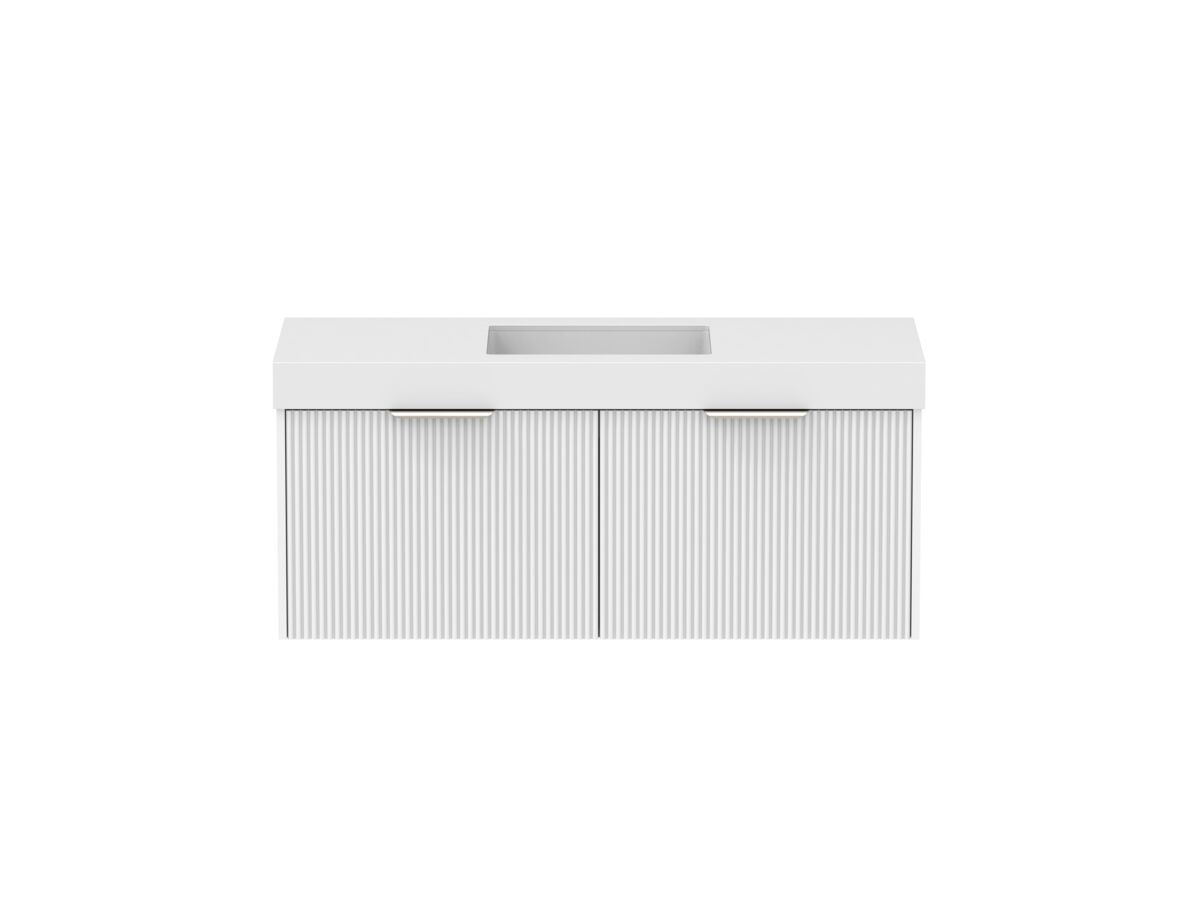Supporting Image - Kado Neue Fluted Square All Drawer 1200mm Wall Hung Vanity with Centre Basin 90mm Top Ultra White
