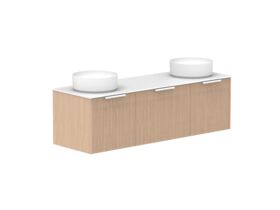 Supporting Image 2- Kado Neue Fluted Square All Drawer 1500mm Wall Hung Vanity with Double Basin Durasein 12mm Top Blonde Oak