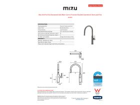 Specification Sheet - Mizu Drift Pull Out Gooseneck Sink Mixer Curve 2 Function Brushed Gunmetal (5 Star) Lead Free