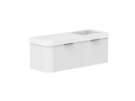 Supporting Image 2- Kado Neue Fluted Single Curve All Drawer 1350mm Wall Hung Vanity with Right Hand Basin Durasein 90mm Top Ultra White