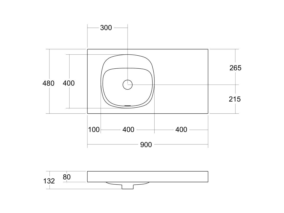 Kado Lussi 900mm Left Hand Bowl Rear Shelf Wall Basin with Overflow No Taphole Matte White Solid Surface