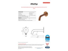 Specification Sheet - Mizu Drift Wall Basin/Bath Outlet Curve Spout 160mm Brushed Bronze (6 Star) Lead Free