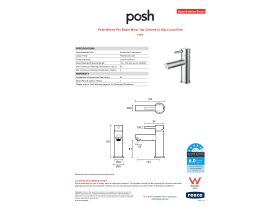 Specification Sheet - Posh Bristol Pin Basin Mixer Tap Chrome (5 Star) Lead Free