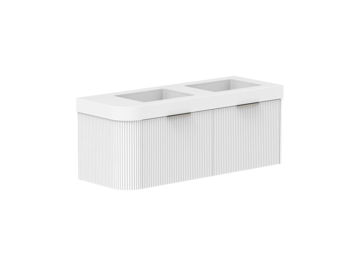 Supporting Image 2- Kado Neue Fluted Single Curve All Drawer 1350mm Wall Hung Vanity with Double Basin Durasein 90mm Top Ultra White