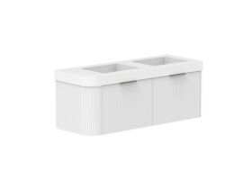 Supporting Image 2- Kado Neue Fluted Single Curve All Drawer 1350mm Wall Hung Vanity with Double Basin Durasein 90mm Top Ultra White
