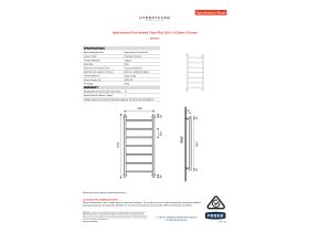 Specification Sheet - Hydrotherm Pure Heated Towel Rail 500 x 1100mm Chrome