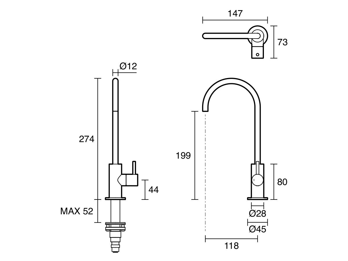 Technical Drawing - Mizu Drift Filtered Tap Lead Free