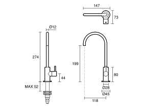 Technical Drawing - Mizu Drift Filtered Tap Lead Free