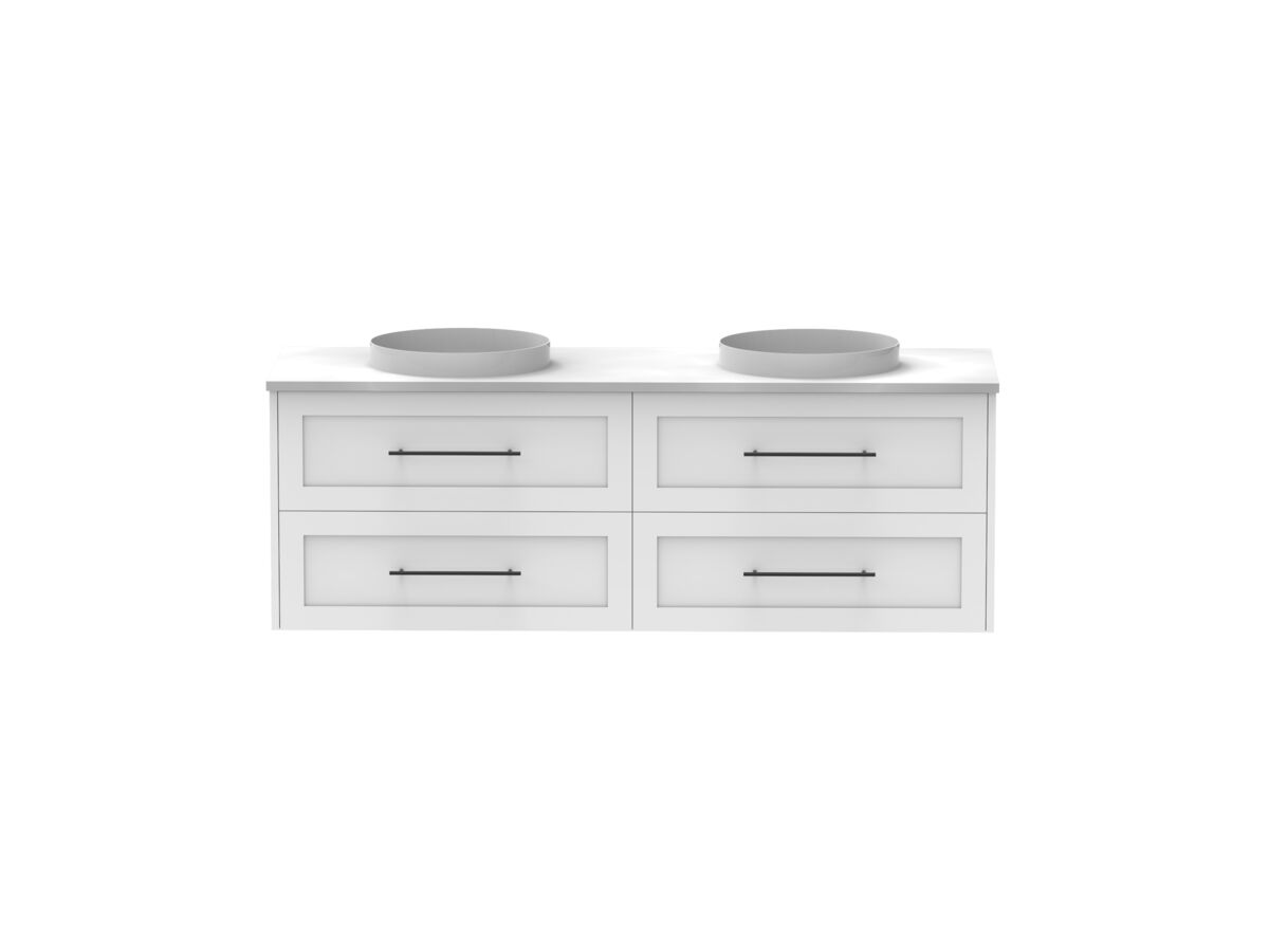 Supporting Image - Kado Lux All Drawer 1500mm Wall Hung Vanity Double Basin 20mm - White - Front