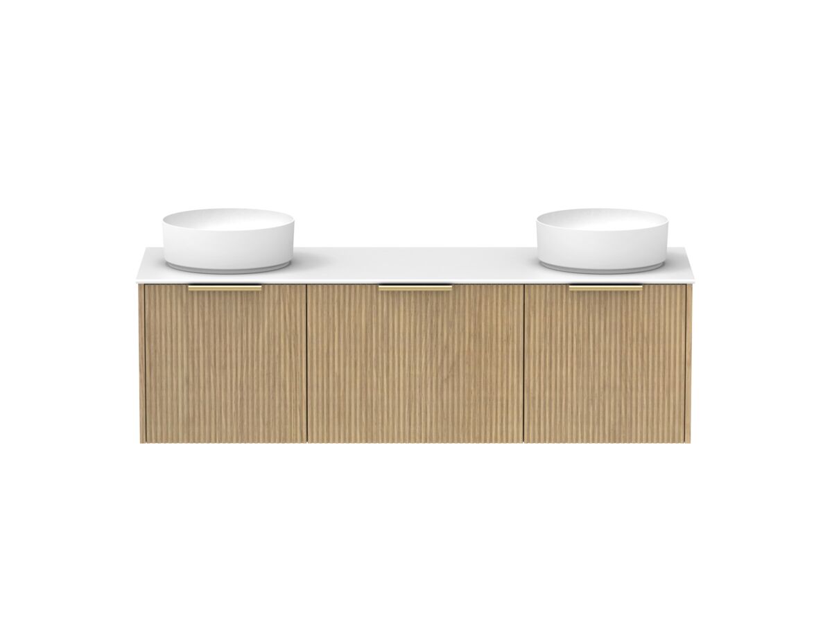 Supporting Image - Kado Neue Fluted Square All Drawer 1500mm Wall Hung Vanity with Double Basin Durasein 12mm Top Boston Oak