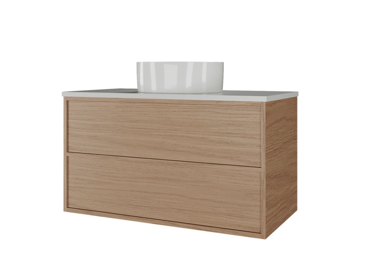 Supporting Image - Kado Aspect Wall Hung Vanity Unit 900mm 2 Drawer Corian 20mm Top - Boston Oak