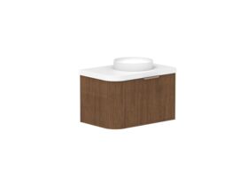 Hero - Kado Neue Fluted Single Curve All Drawer 750mm Wall Hung Vanity with Centre Basin Durasein 50mm Top Florentine Walnut