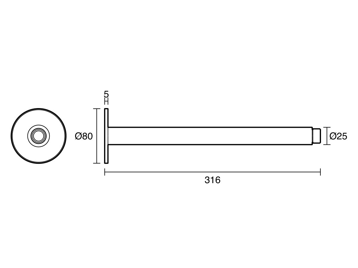 Technical Drawing - Milli Marq Edit Ceiling Shower Arm 300mm