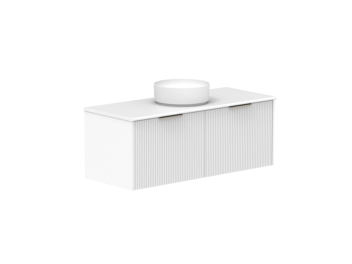 Supporting Image 2- Kado Neue Fluted Square All Drawer 1200mm Wall Hung Vanity with Centre Basin 20mm Top Ultra White