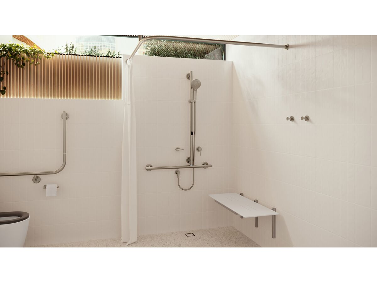In Situ - Mizu Commercial Bathroom - Shower - 700 x 1100mm T-Shower Modular Grab Rail Kit 3 function with Push Pull -Brushed Nickel