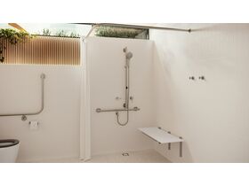 In Situ - Mizu Commercial Bathroom - Shower - 700 x 1100mm T-Shower Modular Grab Rail Kit 3 function with Push Pull -Brushed Nickel