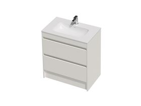 Hero - Posh Domaine Twin 750 2 Drawer Floor Standing Vanity White Console Top Gloss White Mineral Cast