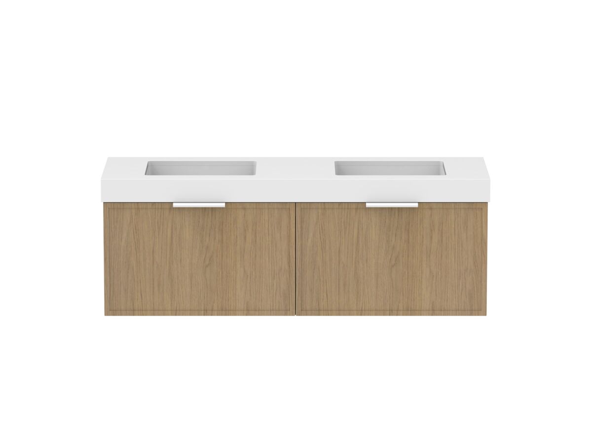 Supporting Image - Kado Lux Slim All Drawer 1500mm Wall Hung Vanity with Double Basin 90mm Top Boston Oak
