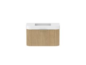 Supporting Image - Kado Neue Fluted Double Curve All Drawer 900mm Wall Hung Vanity with Centre Basin Durasein 90mm Top Boston Oak