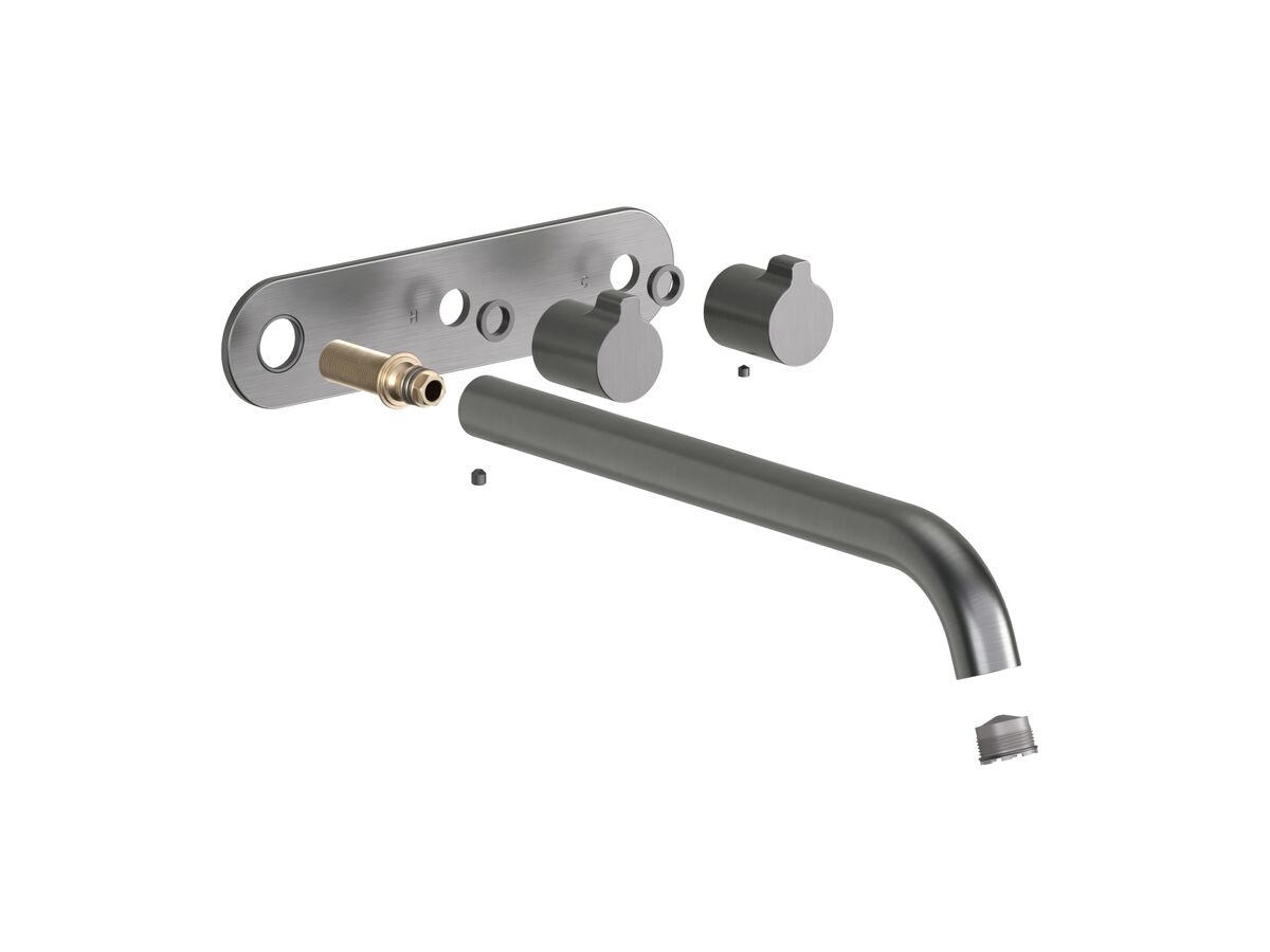Hero - Faucet Strommen Vara Fin Wall Basin / Bath Hostess Tap System Right Hand 250mm Trimset Brushed Graphite (6 Star) Lead Free