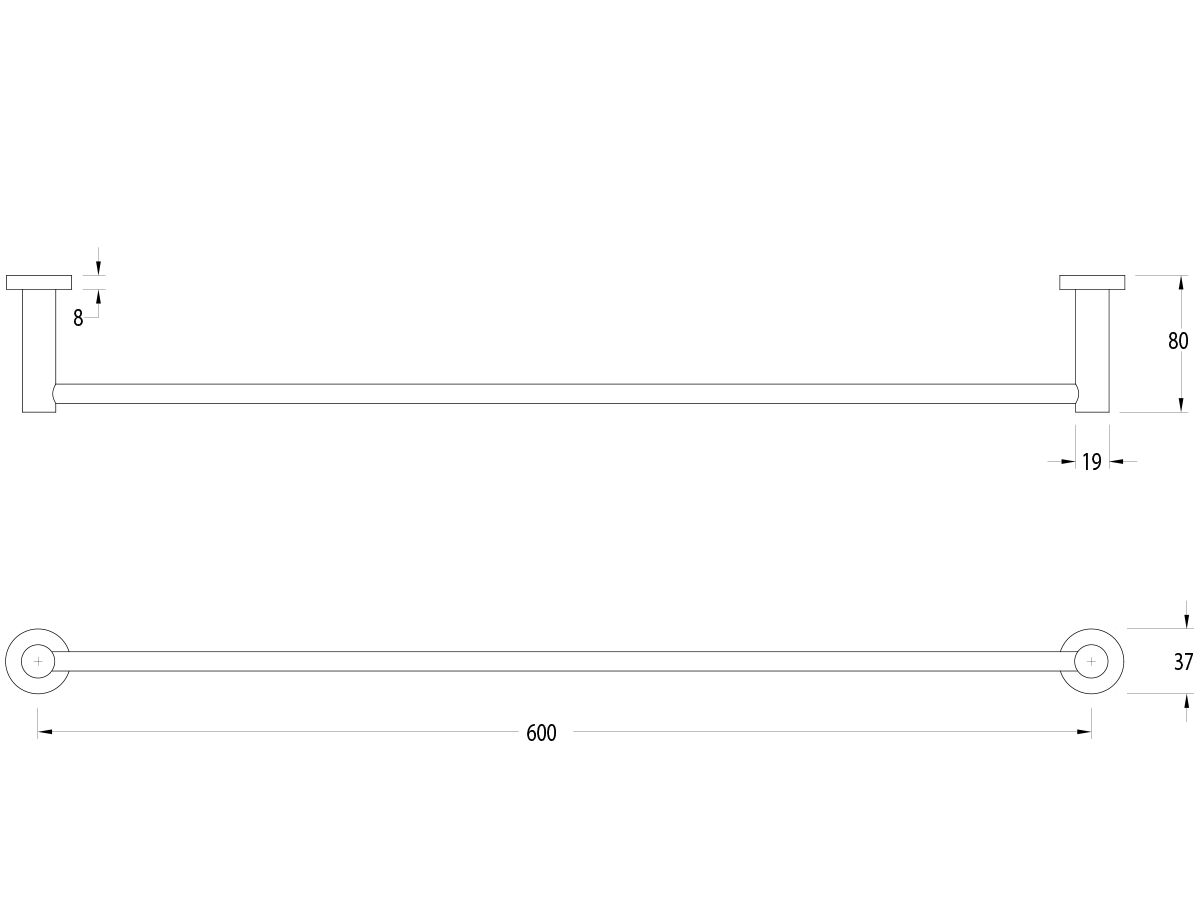 Sussex Pure Single Towel Rail 600mm