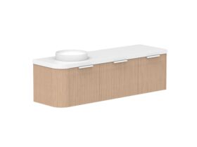 Supporting Image 2- Kado Neue Fluted Single Curve All Drawer 1650mm Wall Hung Vanity with Left Hand Basin Durasein 50mm Top Blonde Oak