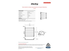 Specification Sheet - Mizu Drift MK2 750 x 800mm Heated Towel Rail Low Voltage 24V Matte Black
