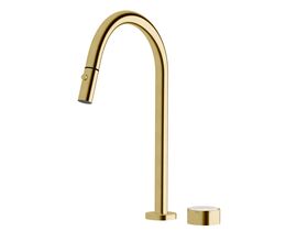 Supporting Image - Sussex Pure Elemental Progressive Sink Mixer Set Pull Out Spray PVD Brushed Gold (4 Star) Lead Free with Aurora Insert
