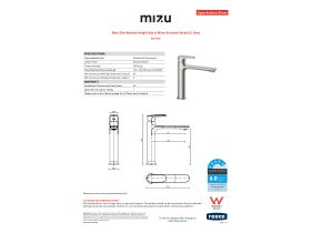 Specification Sheet - Mizu Silk Medium Height Basin Mixer Brushed Nickel (5 Star)