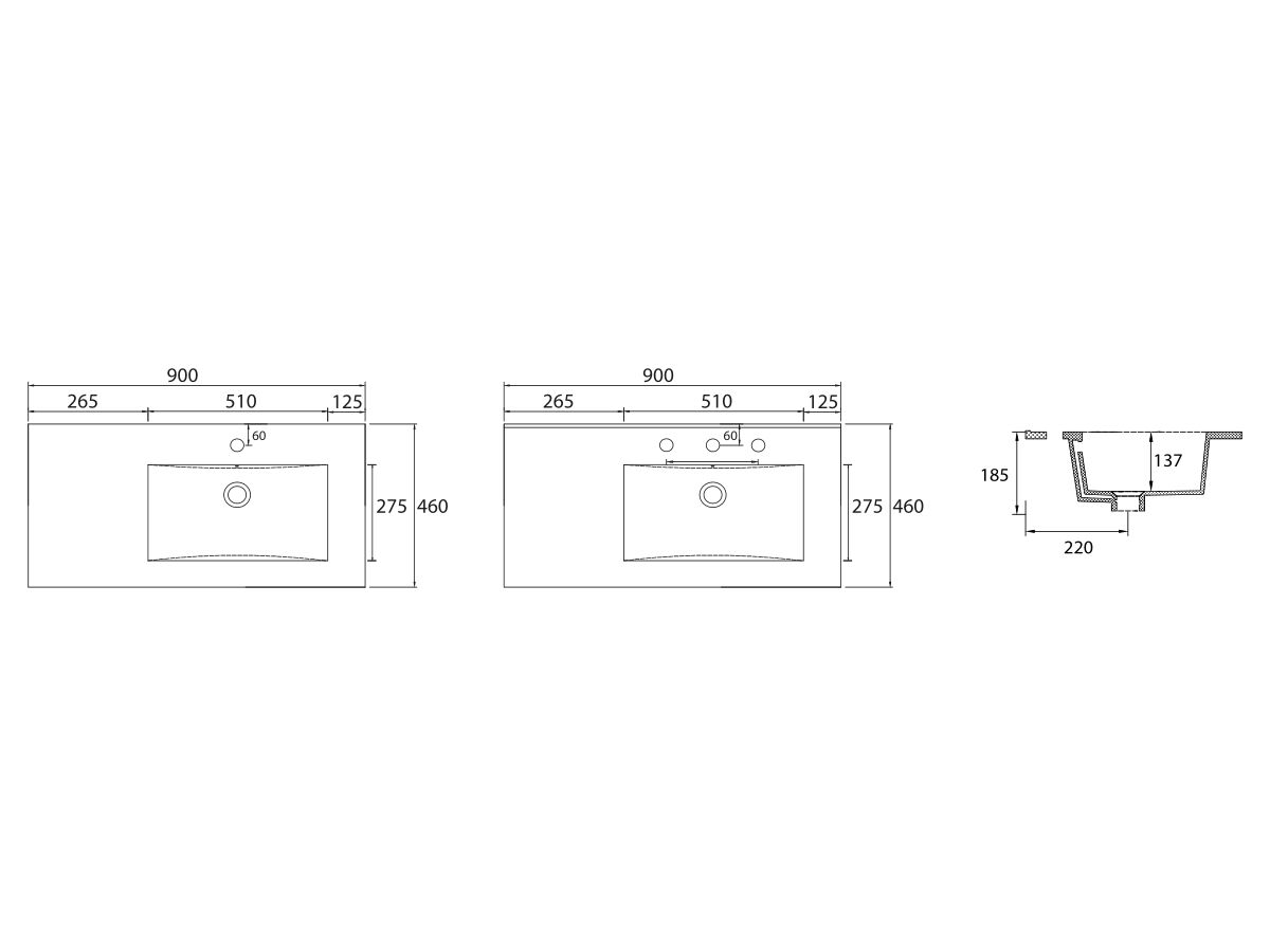 Posh Bristol MK2 Vanity Top Only Right Hand Bowl 1 Taphole 900mm
