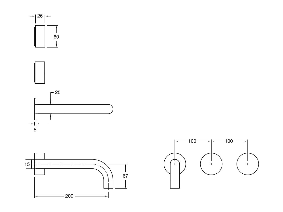 Sussex Pure Wall Basin Hostess System 200mm Right Hand (3 Star)